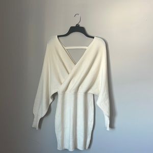 Ribbed cream sweater dress